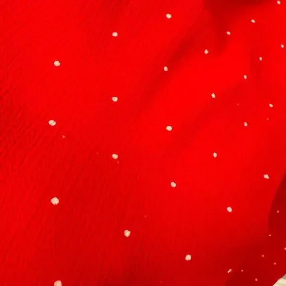 Vince Camuto Red Polka Dot Mock Neck Blouse | Women's Size Petite Large - Picture 3 of 5